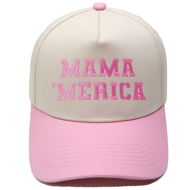 Embroidered "MAMA MERICA" Trucker Hat – Color-Block Structured Baseball Cap