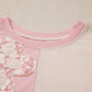 Apricot Color Block Flower Patched Loose T Shirt