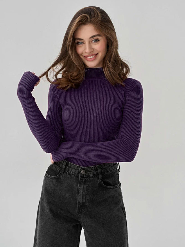 Basic Solid Color Half Turtleneck Sweater