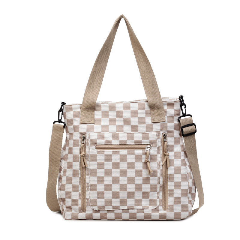 Checker Canvas Tote Bag Corduroy Bag