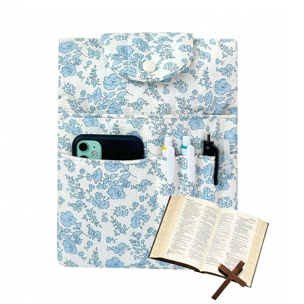 Quilted Bible Cover with Pen Slots & Phone Pocket