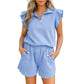 Half Zipped Ruffled Short Set