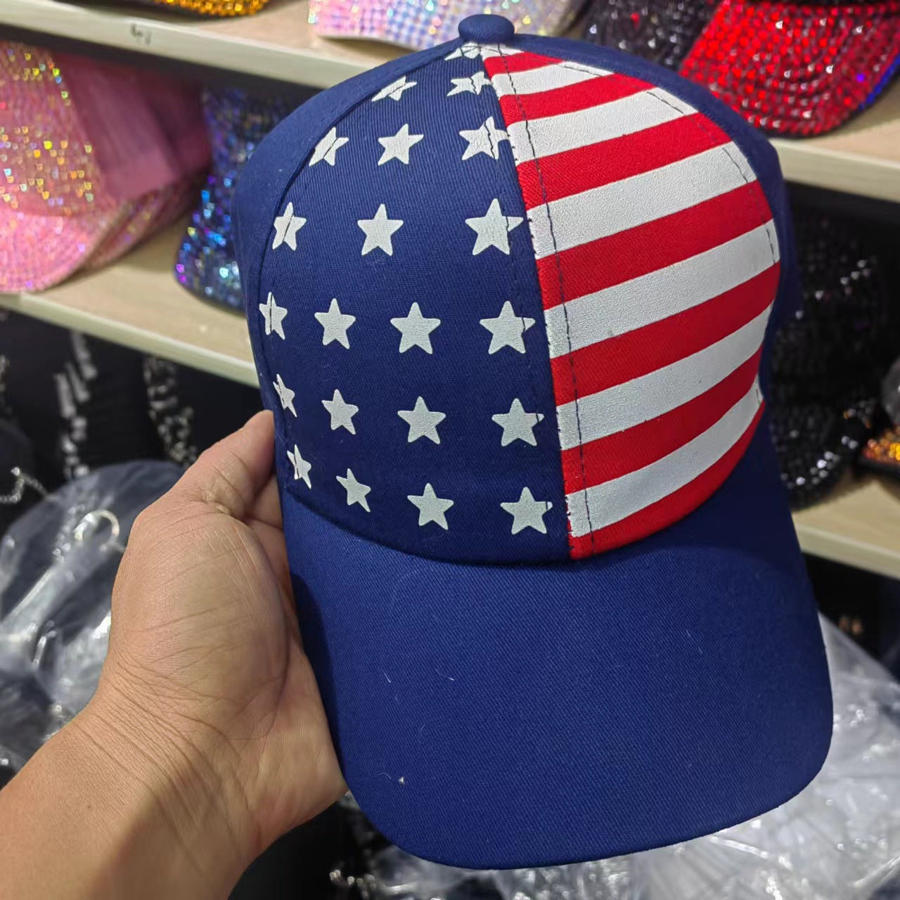 American Flag Rhinestone Decor Baseball Cap