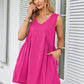 V-neck Sleeveless Pleated Pocket Dress