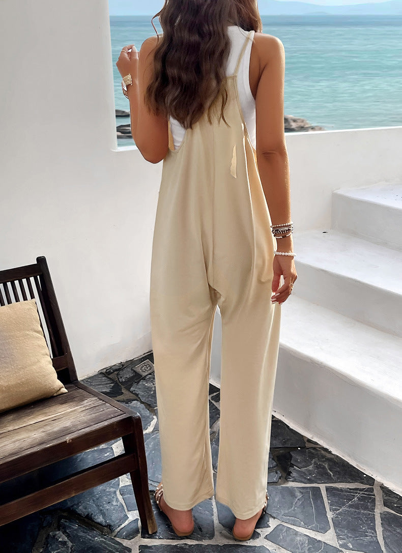 V Neck Loose Pockets Cami Jumpsuit