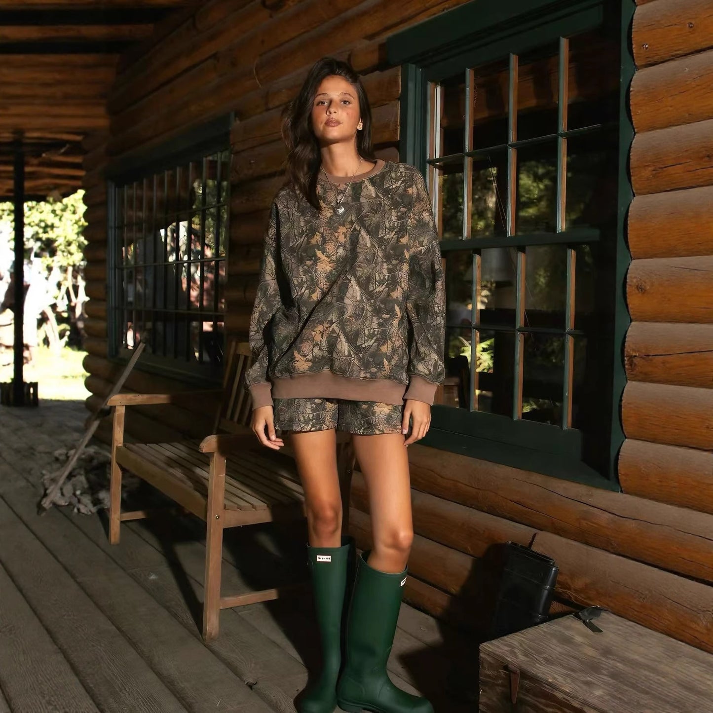 Stylish Printed Long-sleeved Sweatshirt and Shorts Casual Set