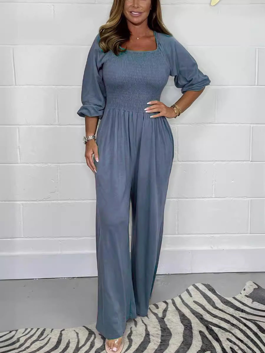 Square Neck Casual Solid Jumpsuit