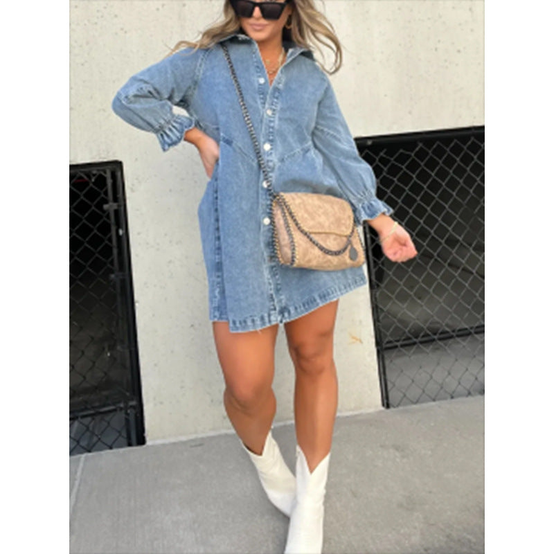 Balloon Sleeve Shirt Denim Dress