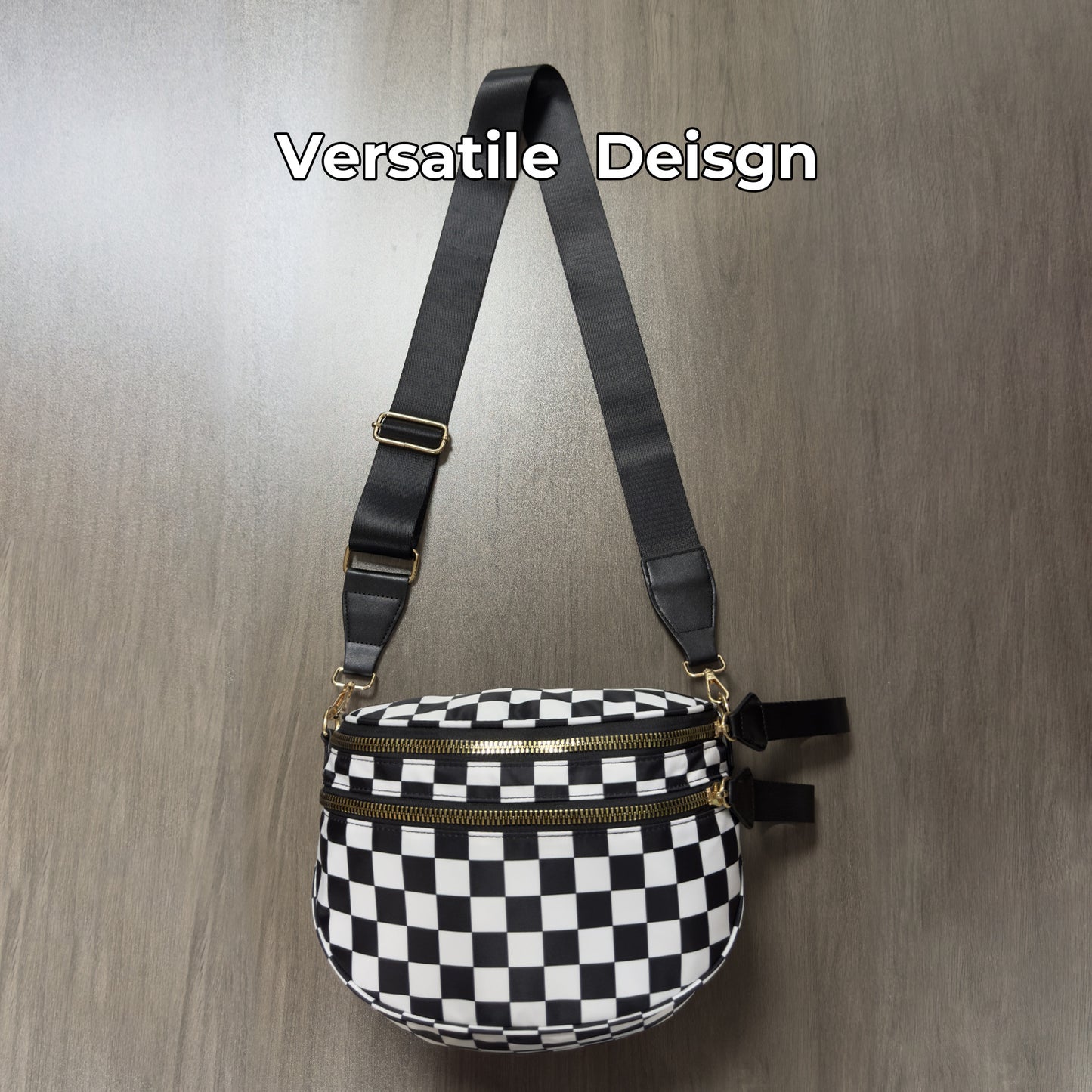 Checkered Crossbody Bag with Detachable Pouch