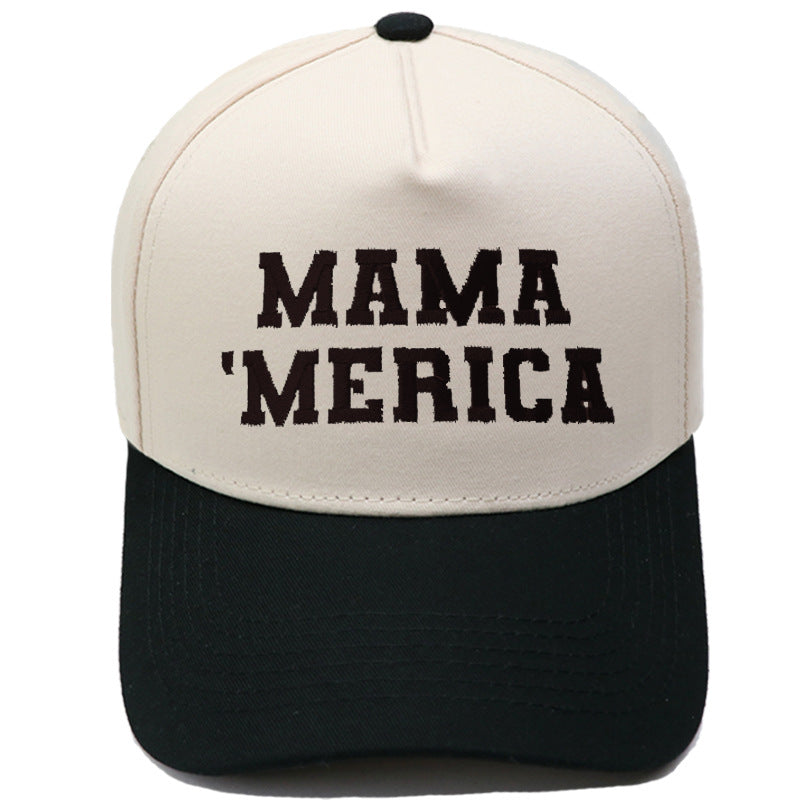 Embroidered "MAMA MERICA" Trucker Hat – Color-Block Structured Baseball Cap
