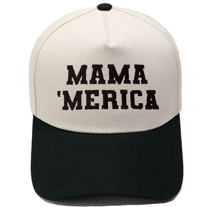 Embroidered "MAMA MERICA" Trucker Hat – Color-Block Structured Baseball Cap
