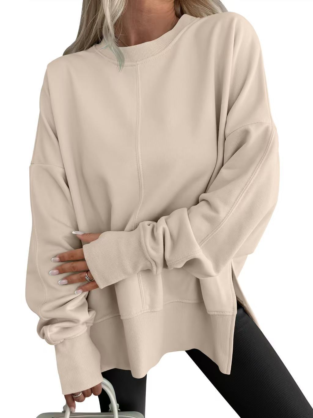 Side-slit Panelled Crew-neck Sweatshirt