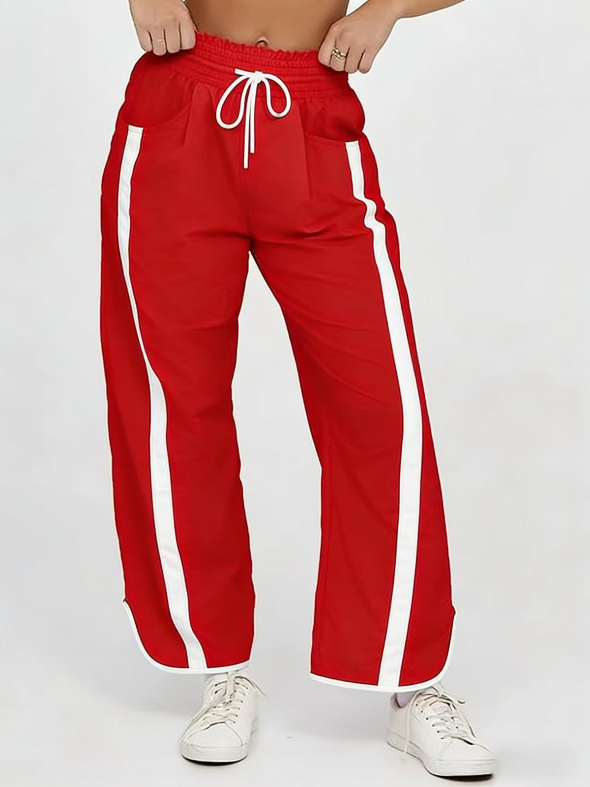 Retro Contrast Side Stripe Wide Leg Track Pants