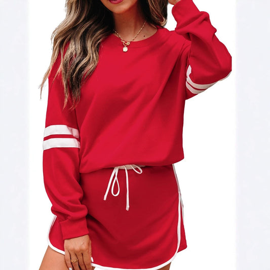 Varsity Stripe Detail Drop Shoulder Pullover Mini Skort Set