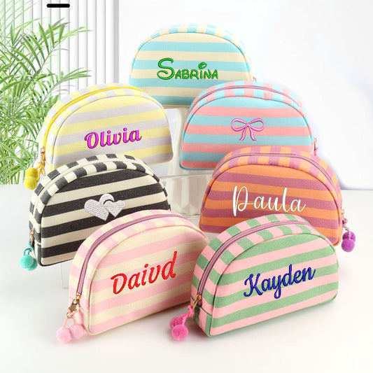Personalized Embroidered Striped Canvas Toiletry Bag/Makeup Bag