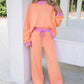 Block Trim Long Sleeve Pullover Drawstring Shift Pants Set