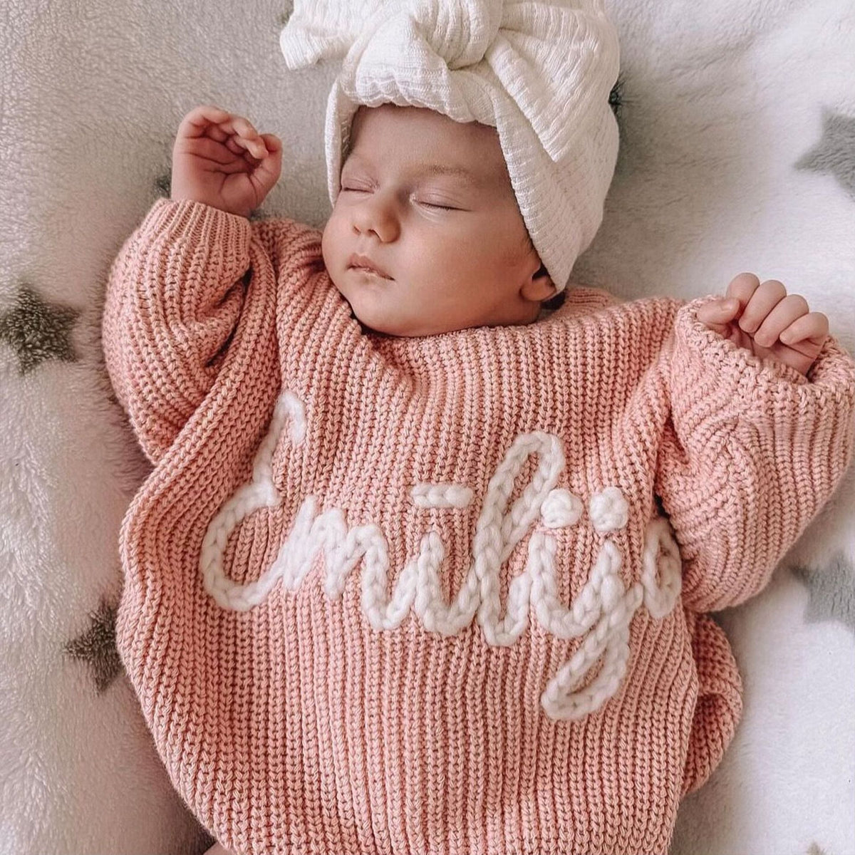 Hand Embroidered Personalized Name Chunky Knit Sweater