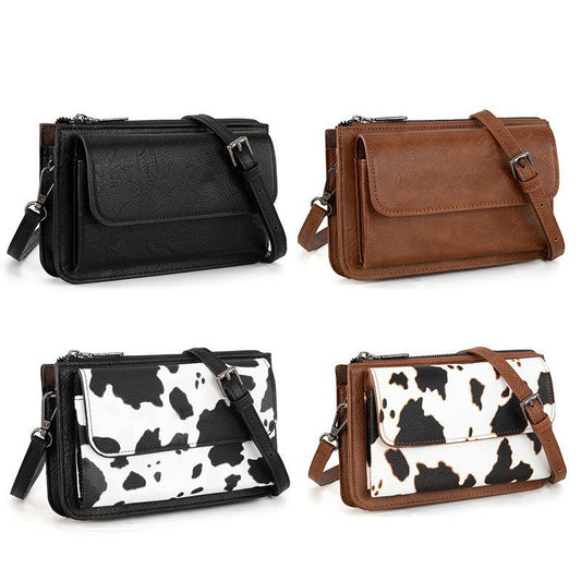 Vintage Solid Color Cow Pattern Crossbody Bag