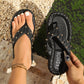 Studded Braided-Sole Flip Flops
