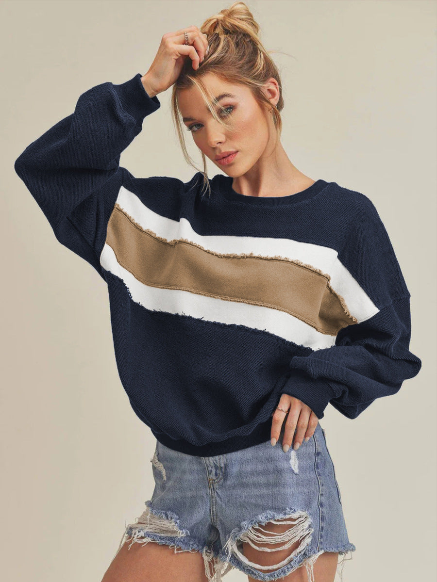 Contrast Color Loose Round Neck Sweatshirt