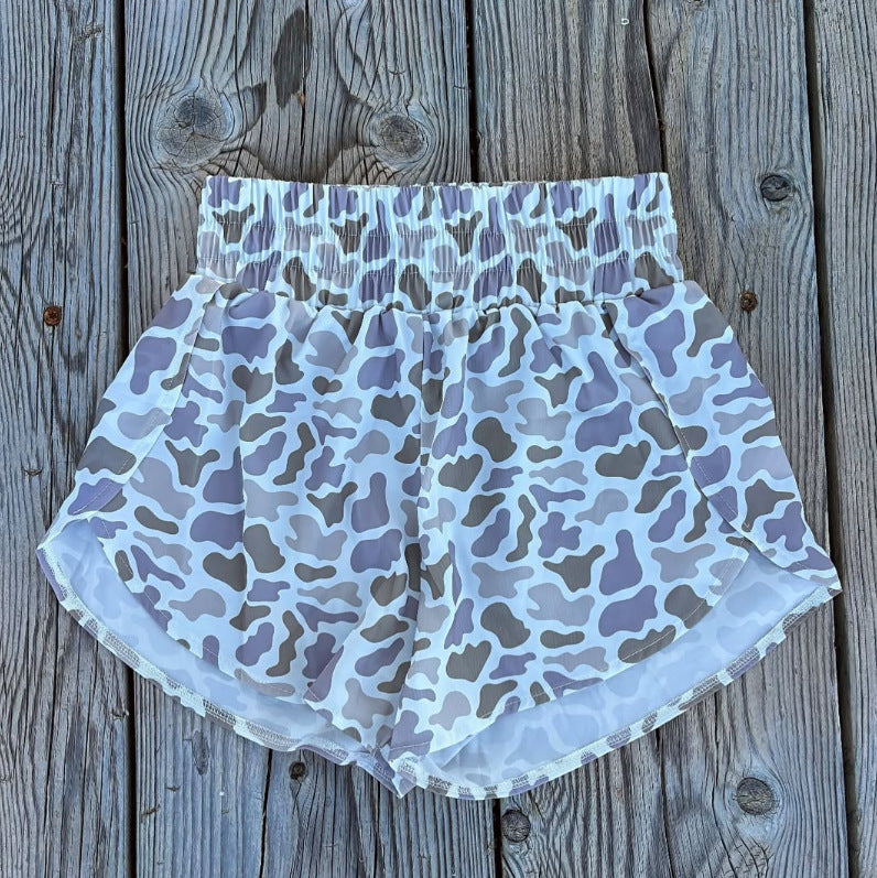 High-Waisted Camo Athletic Running Shorts