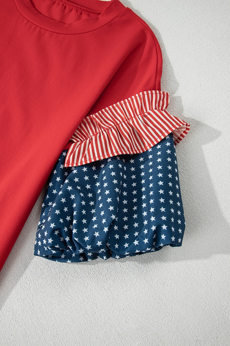 Stars Stripes Short Puff Sleeve Top