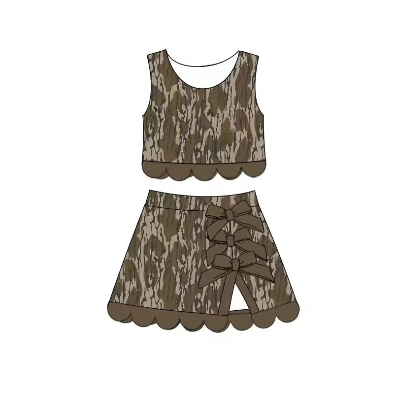 Custom Text Logo Girls' Sleeveless Top and Skirt Two-Piece Set