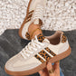 Vagen Leather Leopard Patchwork Flat Sneakers