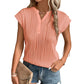 Wavy Textured Button V Neck Tee
