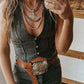 Western Button V Neck Denim Vest Top