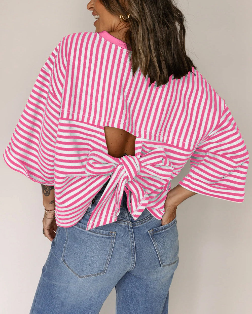 Striped Back Bow Tie T-Shirt