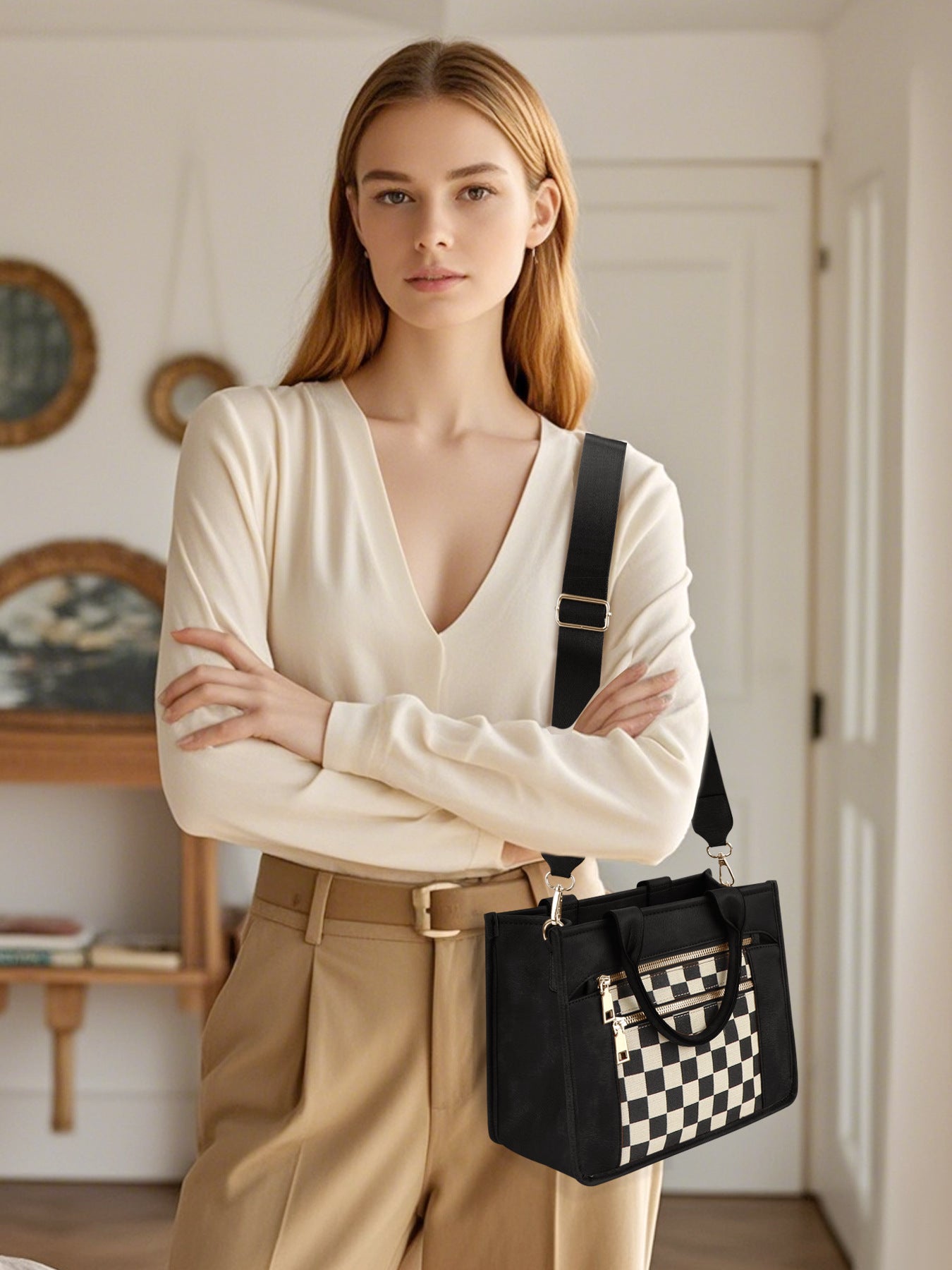 Leisure Crossbody Bag With Double Zippers For Women