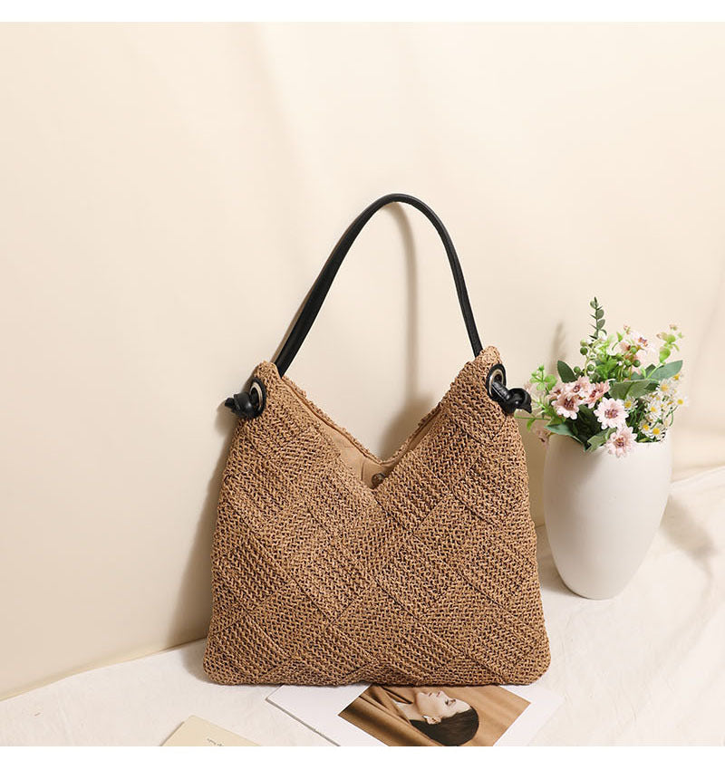 Geometric Woven Straw Beach Bag