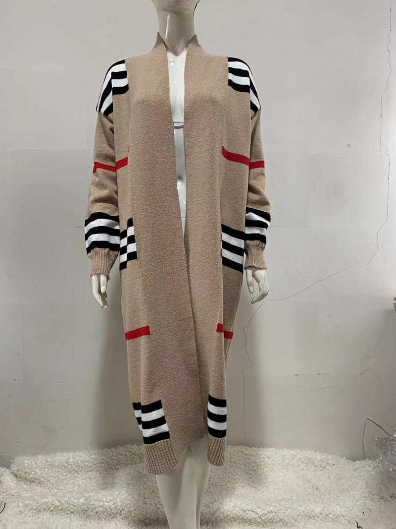 Striped Open Front Longline Sweater Cardigan