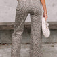 Brown Leopard Frayed Edge Wide Leg High Waist Jeans