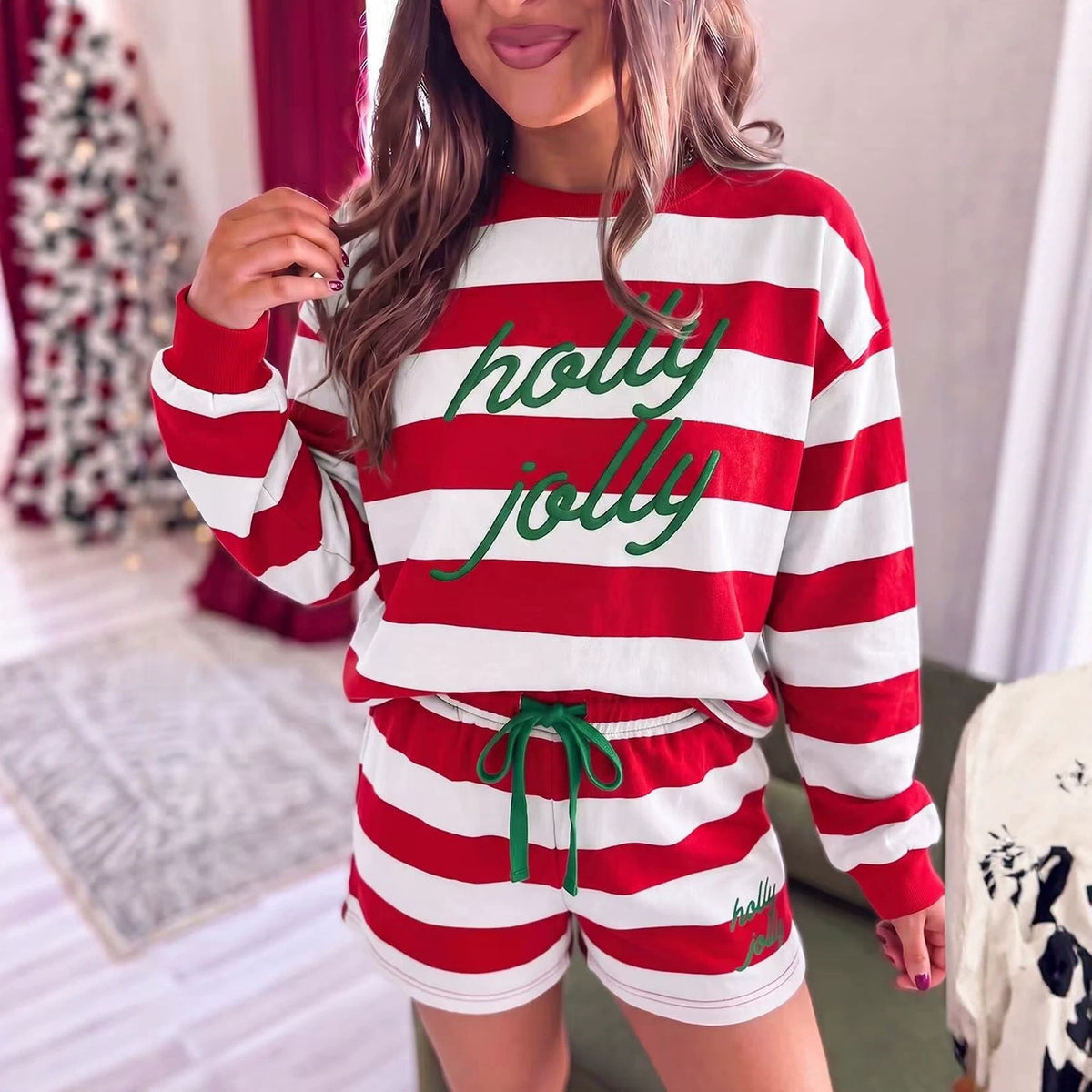 Holly Jolly Christmas Striped Sweatsuit