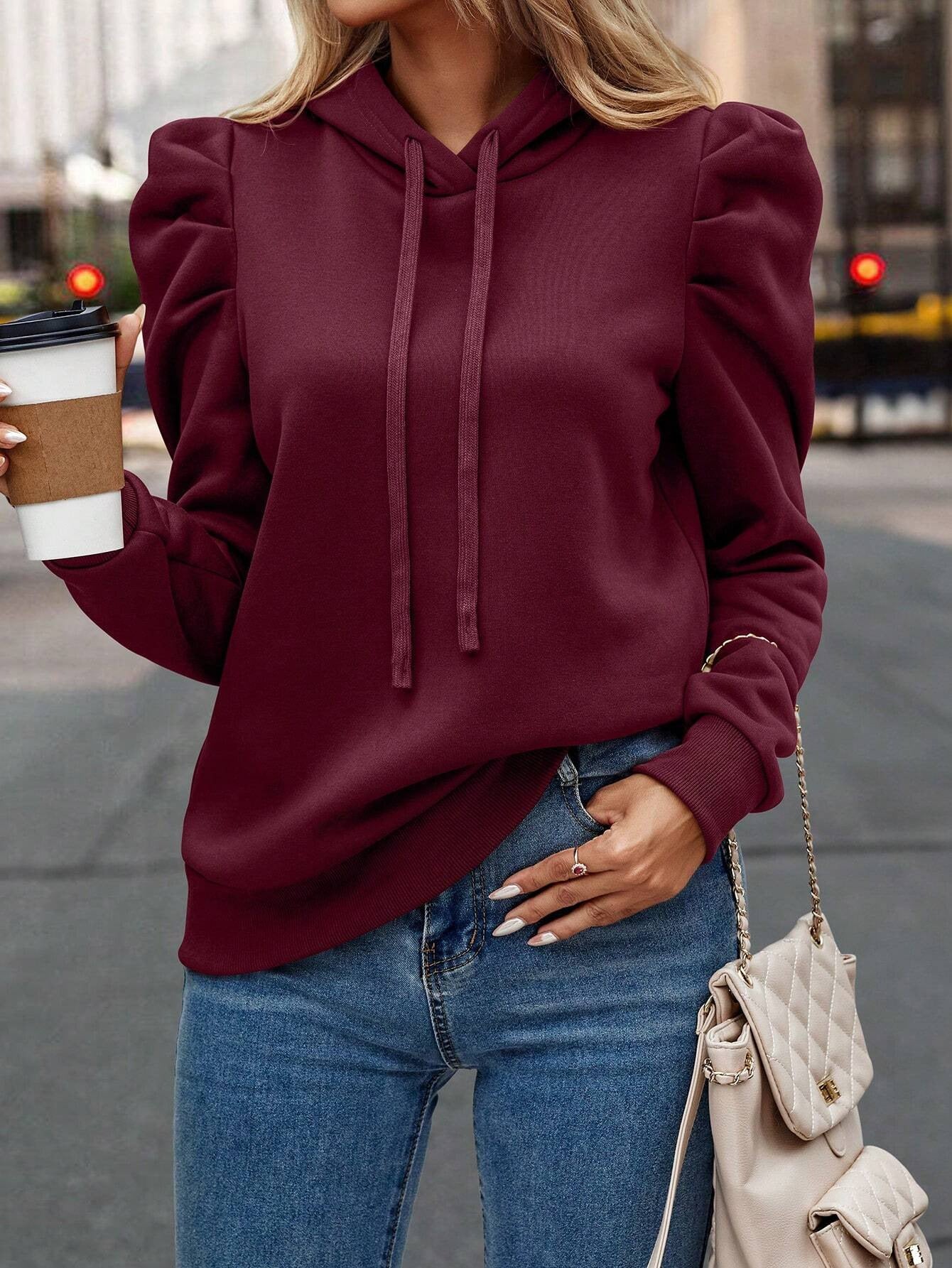 Ruched Puff Long Sleeve Hoodie