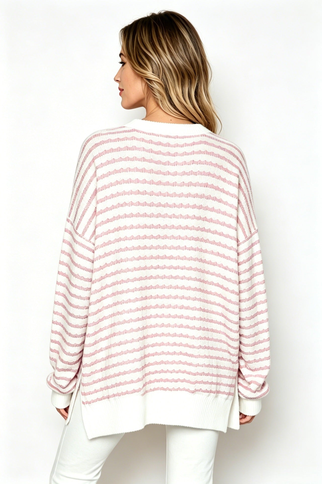 Bubble Poly Cotton Stripe Tunic with Side Slit