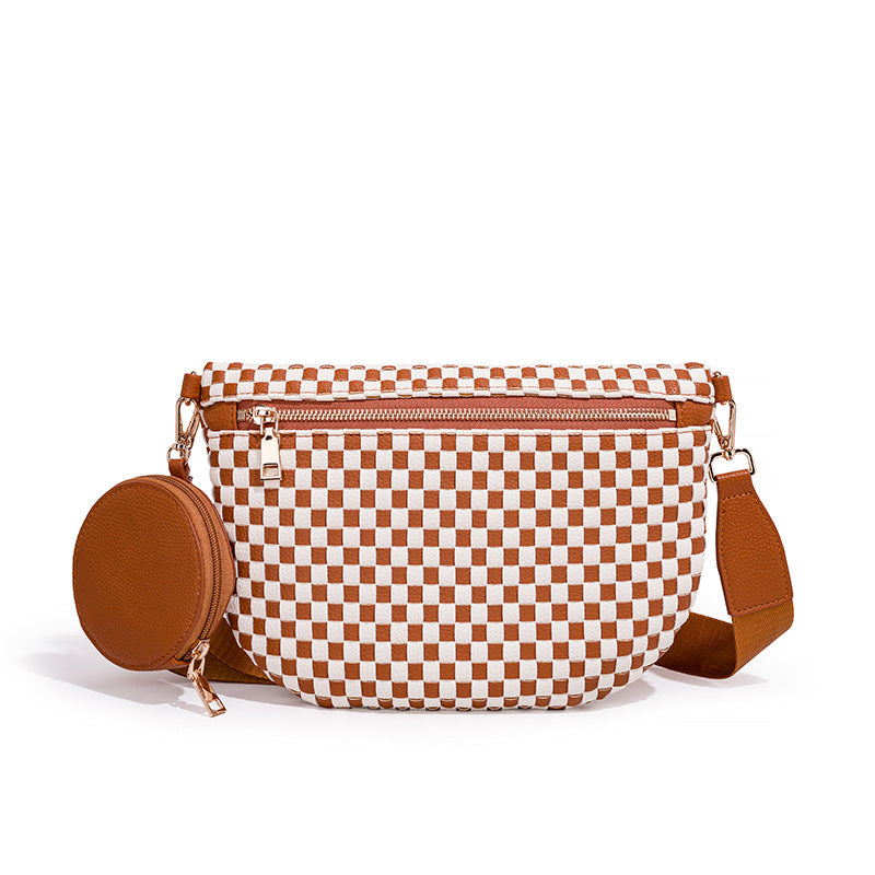 Checkered Woven Crossbody Fanny Pack with Coin Purse