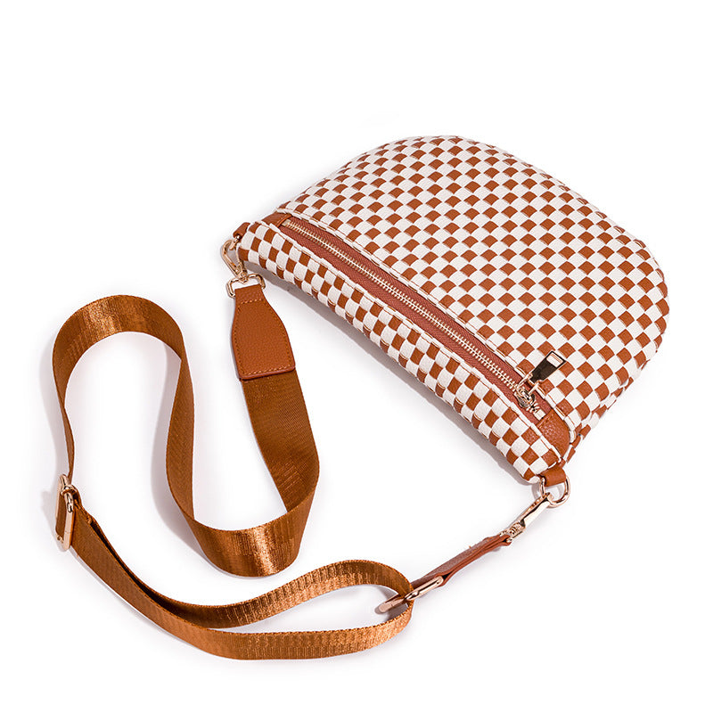 Checkered Woven Crossbody Fanny Pack with Coin Purse