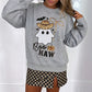 Grey Sequin Western Ghost Print Long Sleeve Round Neck Sweatshirt