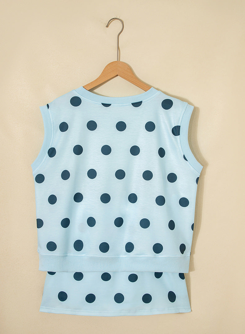 Trim Polka Dot Print Tank Split Mini Skort 2pcs Set
