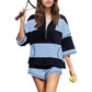 Striped Short-sleeved Oversized Shorts Two-piece Suit