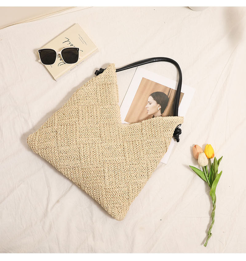 Geometric Woven Straw Beach Bag