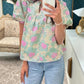Short Bubble Sleeve Summer Floral Blouse