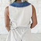 Denim Patchwork Polo Collar Elastic Waist Sleeveless Romper