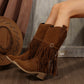Women's tassel boots rivet belt buckle mid-calf boots