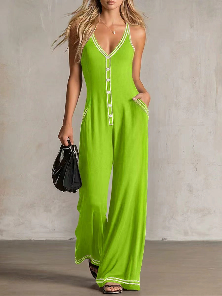 Women's V-Neck Backless Wide-Leg Jumpsuit