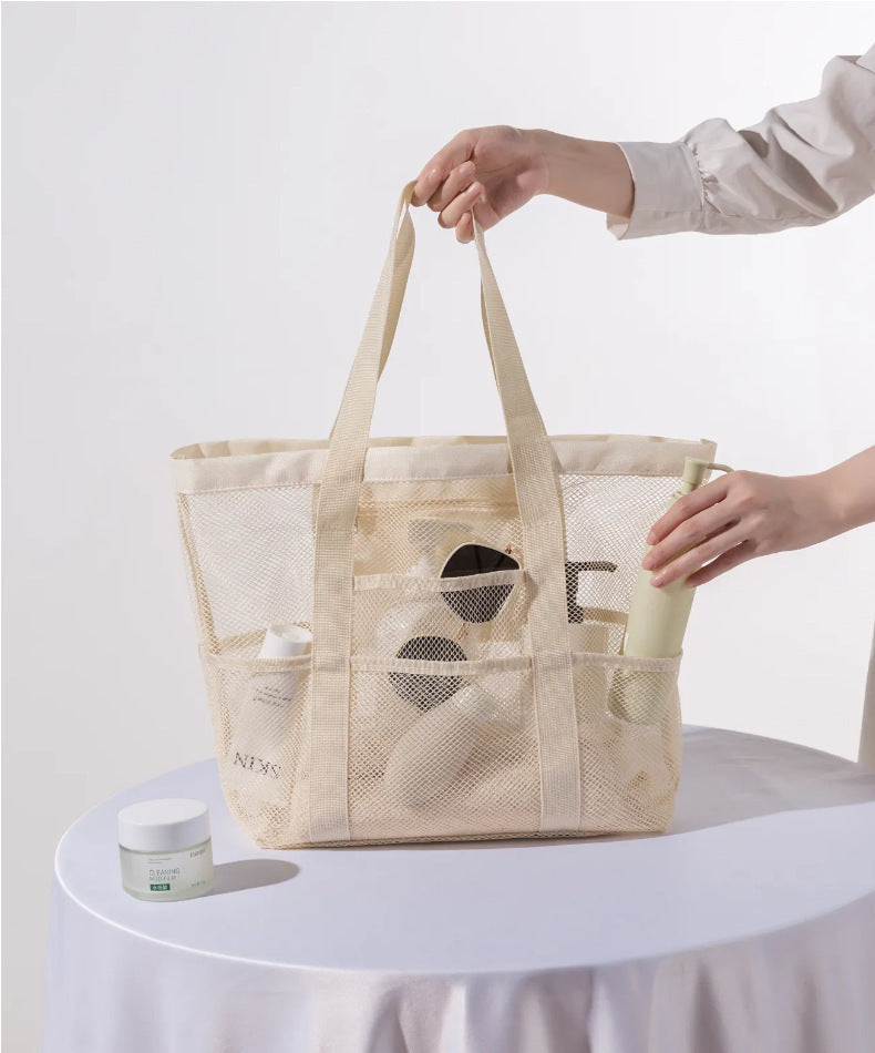 Mesh Fabric Travel Storage Bag Large Capacity Visual Partition Storage Handbag