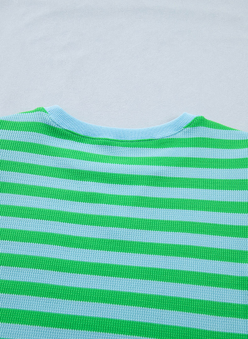 Stripe Puff Short Sleeve T Shirt Matching Shorts Set